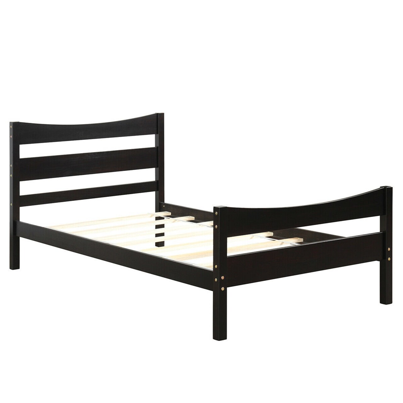Pine Wood Twin Platform Bed with Headboard Footboard Under-bed Storage and Sturdy Slat Support